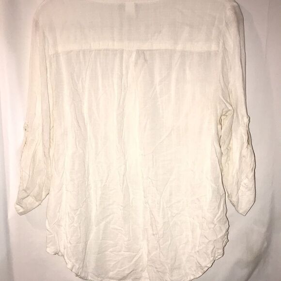Torrid Women's White Textured Rayon Lace Up 3/4 Sleeve Blouse Size 00 - Picture 4 of 5